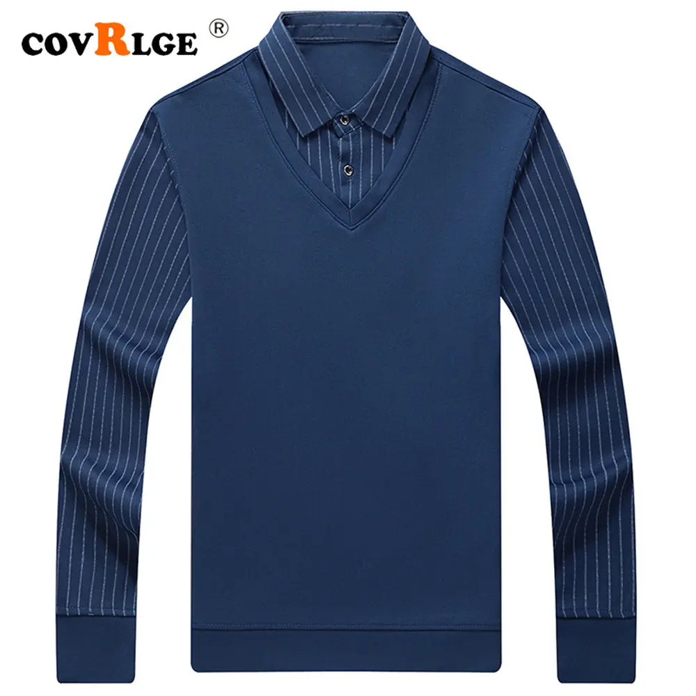 

Covrlge Fake Two-piece Men's POLOShirt Casual Long Sleeve Patchwork Shirt for Men Spring Autumn Fashion Top Men Clothing MTP219