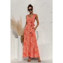 Robe longue à imprimé Floral, Vintage, sans manches, pour la plage, décontractée, col carré, motif Floral, Maxi, été, 2022  (1)