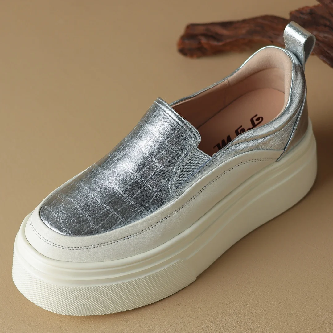 Мокасины женские из натуральной кожи толстая подошва платформа плоская круглый