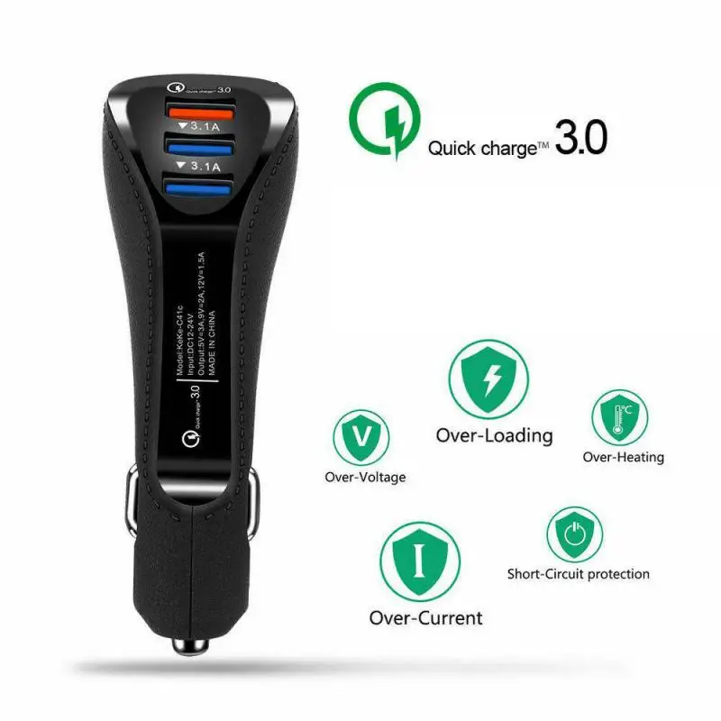 

QC 3.0 Car Phone Charger 3 Ports USB Fast Charging Universal Car Charging Adapter Auto Accessories for IPhone Samsung Xiaomi