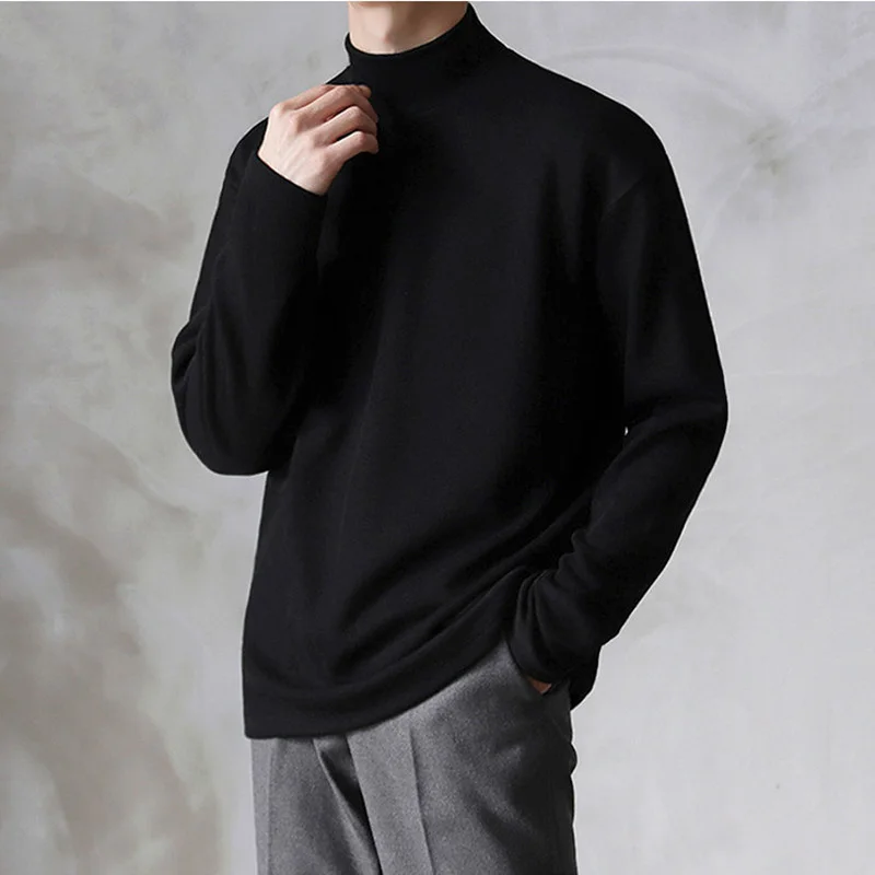 

Yasuk 2023 Spring Autumn Winter Solid Casual Plush Turtleneck Men's Loose Bottom Double Faced Velvet Sweater Simple Warm BigSize