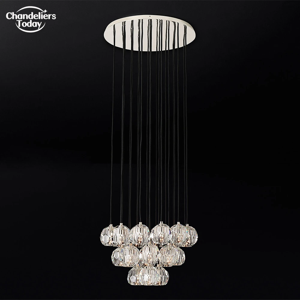 Boule De Cristal Clear Round Cluster Chandelier Triple-Tier Pendant Light LED Modern Prism Crystal Ceiling Lamp for Dining Room