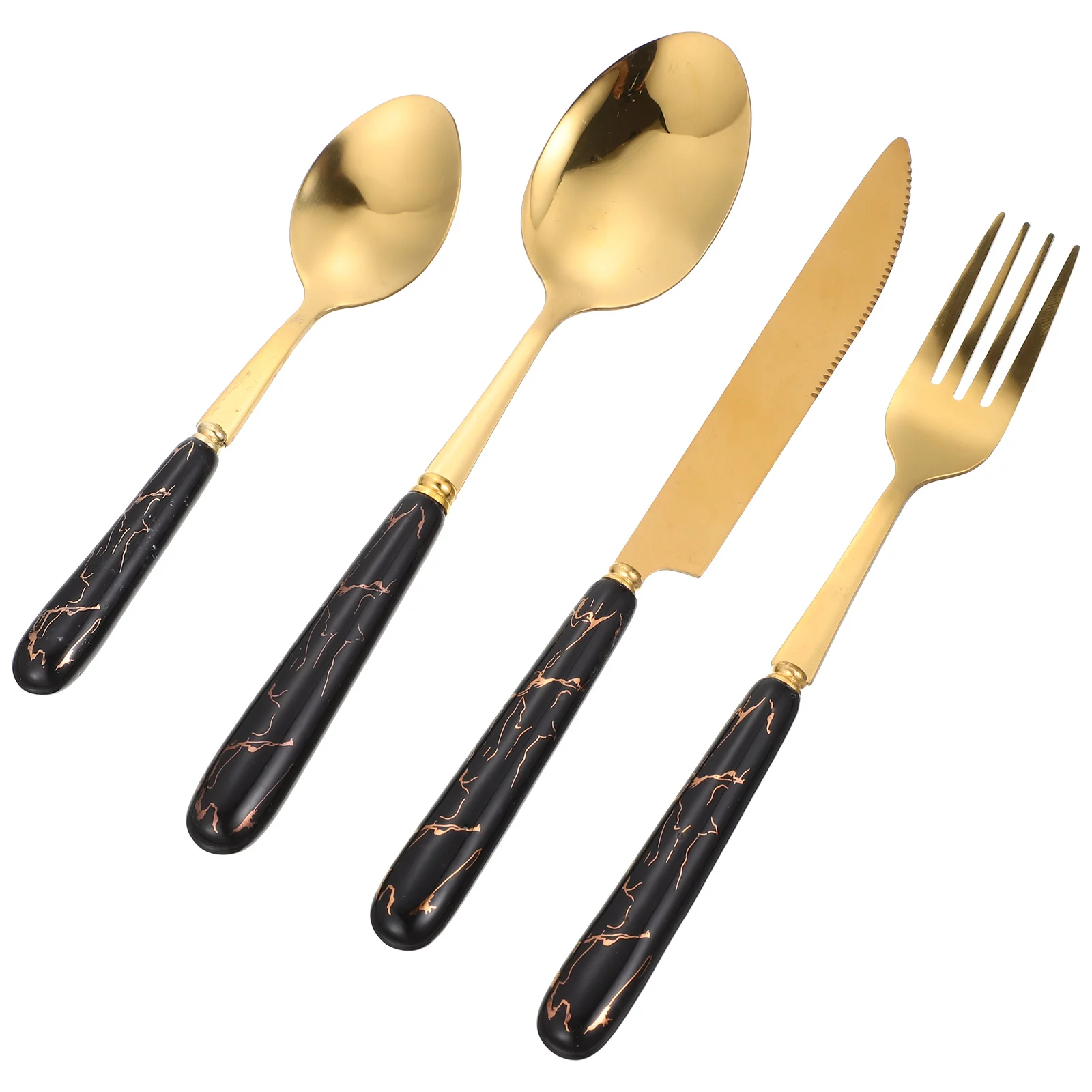 

Set Cutlery Stainless Steak Spoons Steel Dinner Fork Silverware Tableware Utensils Flatware Spoon Serving Gold Eating Kitchen