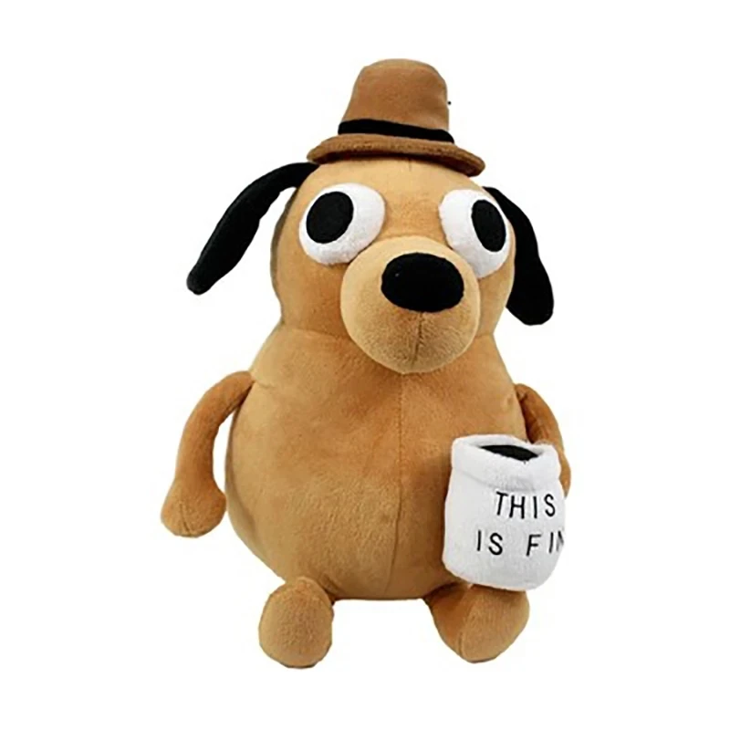 This Is Fine Meme Coffee Dog Plush Toy Soft Stuffed Doll Stuffed Plush Animals Kids Toy Gift for Children Boy Birthday