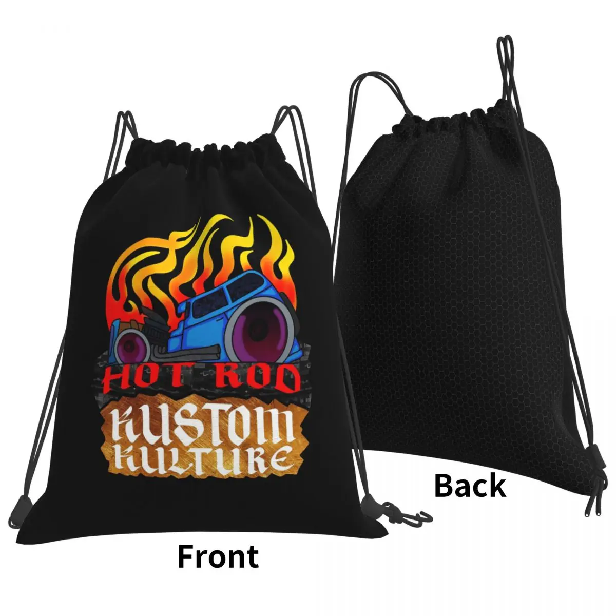Фото Рюкзаки Hot Rod Kustom Kulture, модные сумки на шнурке, сумки для хранения, сумки для книг для мужчин, женщин, студентов №2
