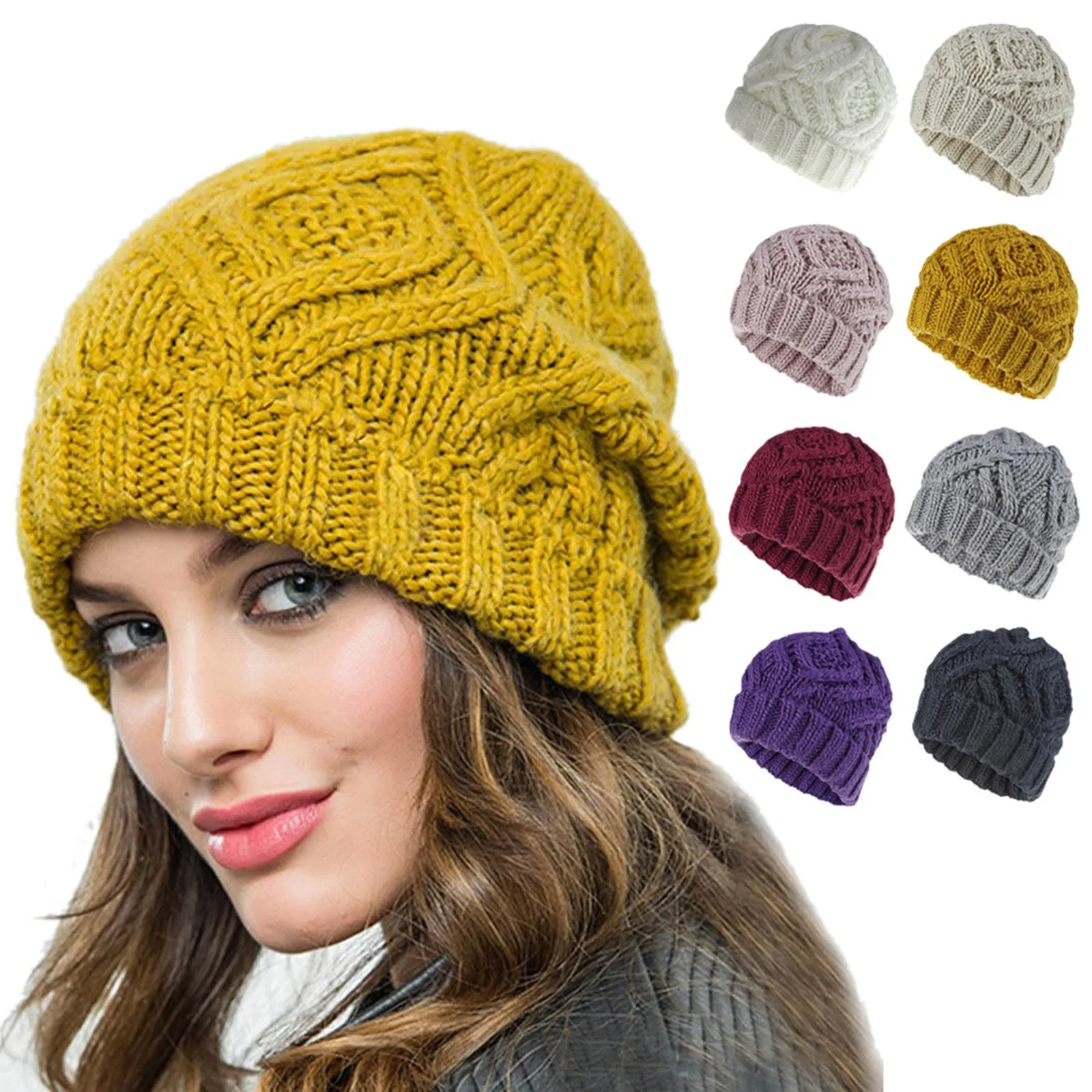 

Winter Hats For Woman New Beanies Knitted Solid Cute Hat Girls Autumn Female Beanie Caps Warmer Bonnet Ladies Casual Cap Bonnet