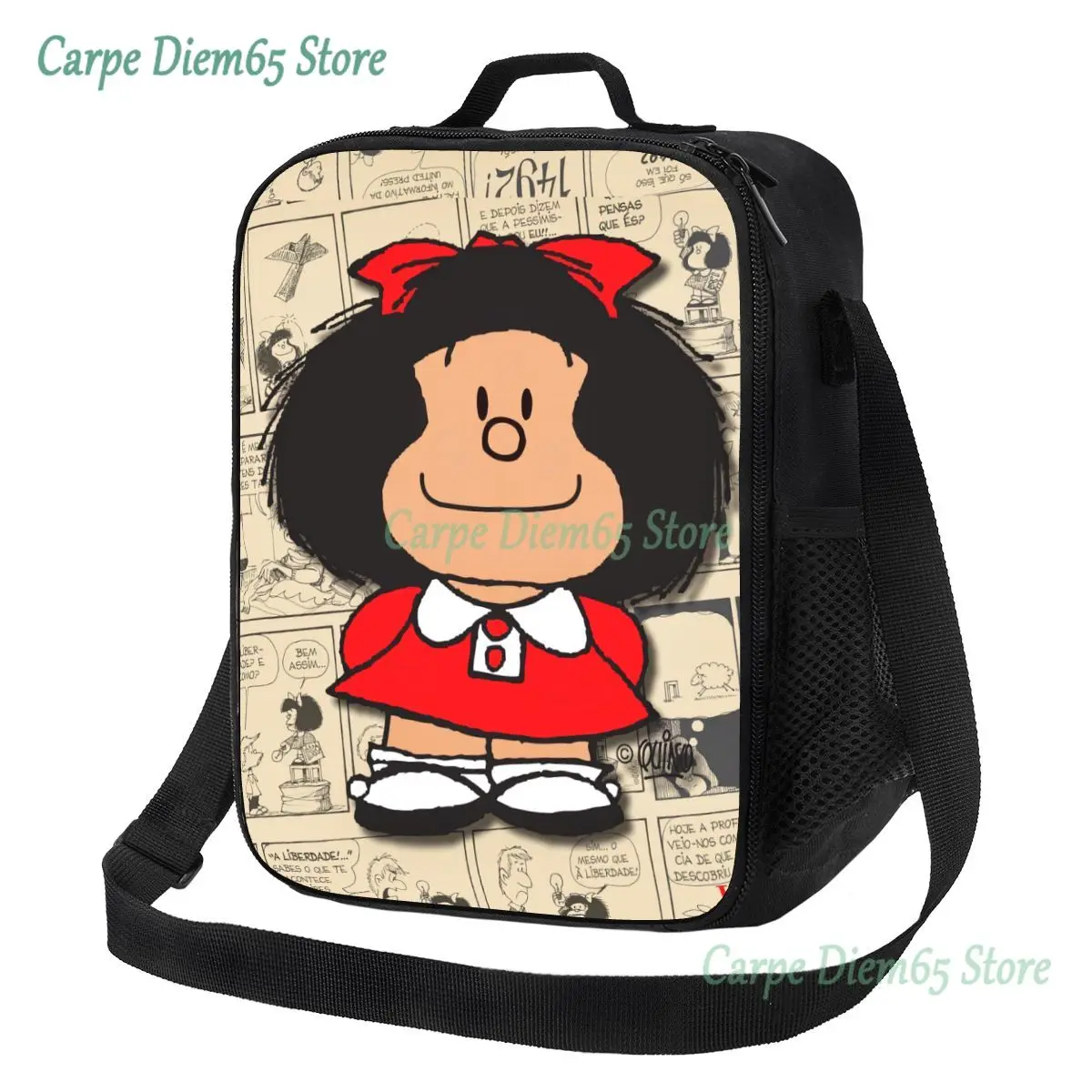 

Custom Vintage Mafalda Manga Lunch Bag Women Warm Cooler Insulated Lunch Boxes for Kids School Children