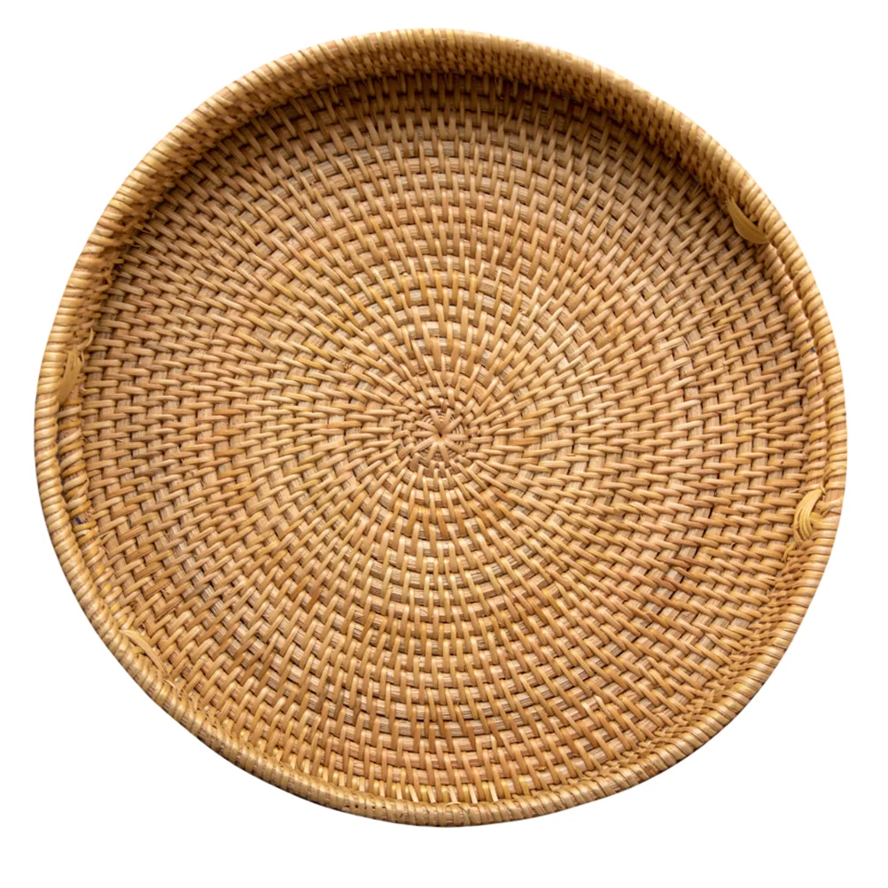 

Rattan Storage Basket Hand-woven Tray Home Breakfast Bread Platter Multipurpose Dresser