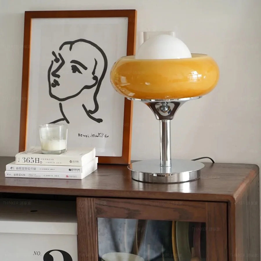 

Nordic Egg Tart Japanese-style Table Lamp Retro Creamy White Lampshade Iron Bottom Table Lamp Bedroom Bedside Decoration