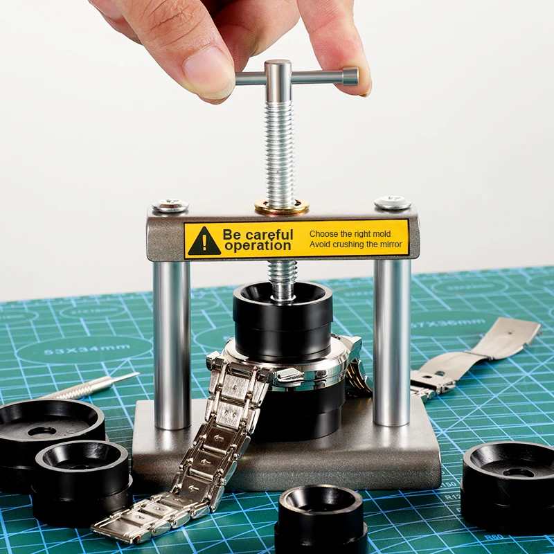 12PCS Watch Metal Capping Machine Set Desktop Wrist Watches Back Case Cover Press Screw Close Watchmakers Hand Repair Tools Kit