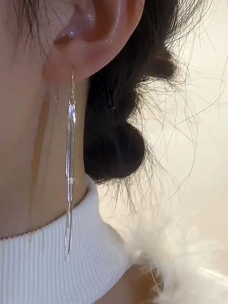 Silver Snake Bones Chain Tassel Hanging Earrings Women Ins Sle Design Versatile High Sense Make Your Face Lo...