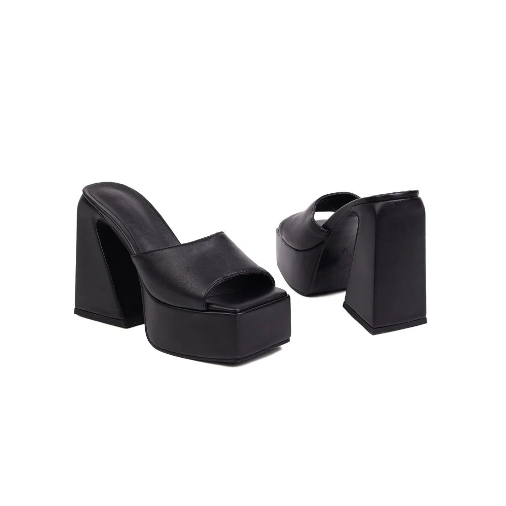 Platform Heels Women Slippers 2022 Luxury Summer Fashion Party White Square Outdoor Head Chunky Tacones Mujer