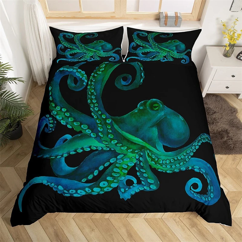 

Octopus Bedding Set Sealife Duvet Cover Ocean Animal Comforter Cover for Kids Teens Adult,Decoration 3 Pcs Bedding Set King Size
