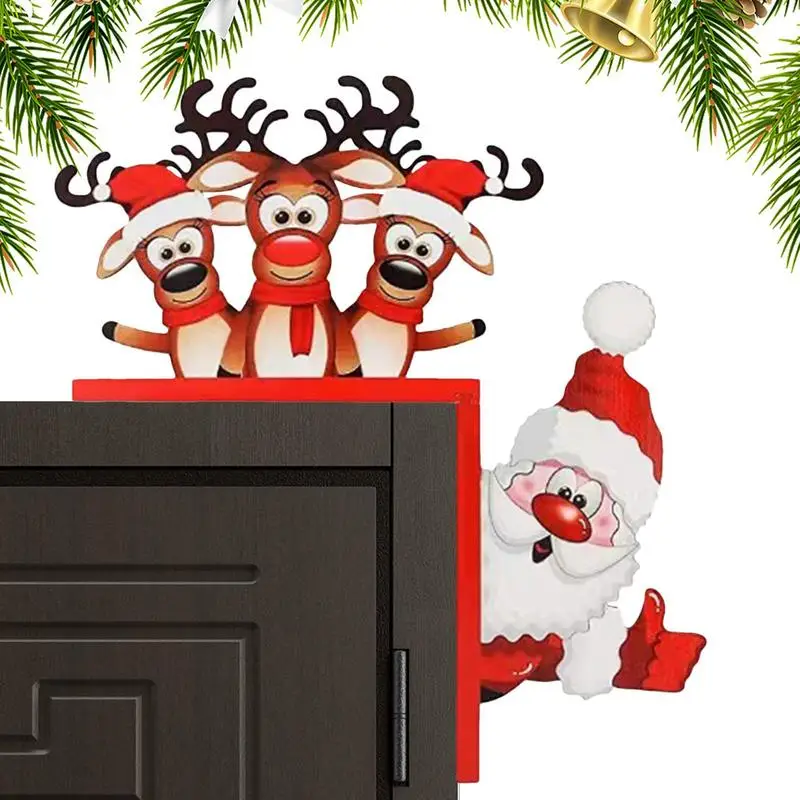 

Рождественское украшение для дверной рамы | Деревянный уголок для двери, знак Санта-Клауса, лося | Украшения для праздника с краями двери