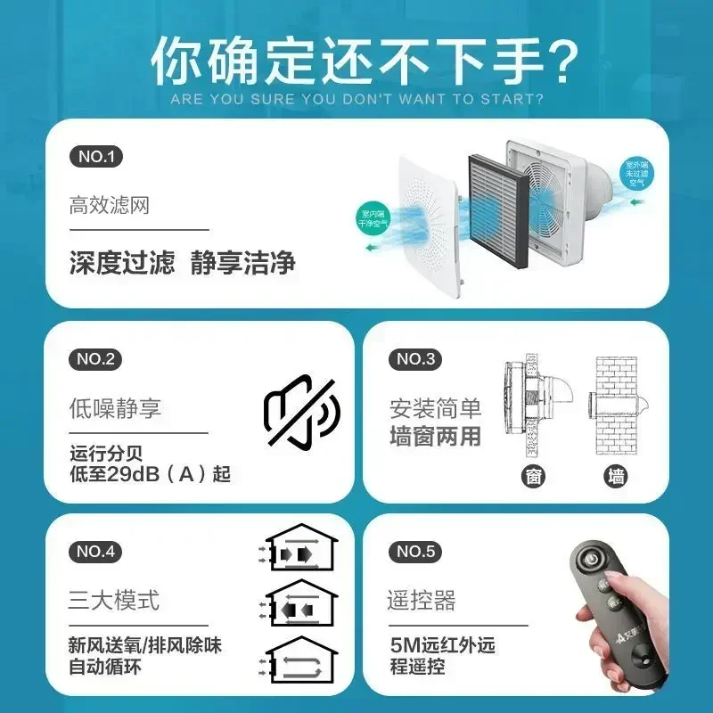 Вентилятор свежего воздуха бытовой двусторонний поток настенное окно