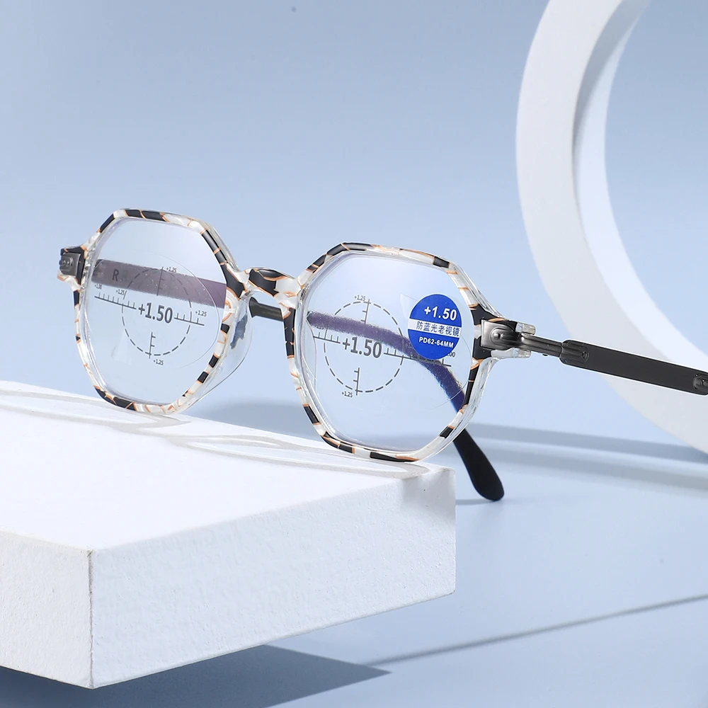 

Ladies Ring Full Focus Progressive Reading Glasses Square Frame Multifocal Autofocus Glasses for Women Anti Blue Ray Hyperopia