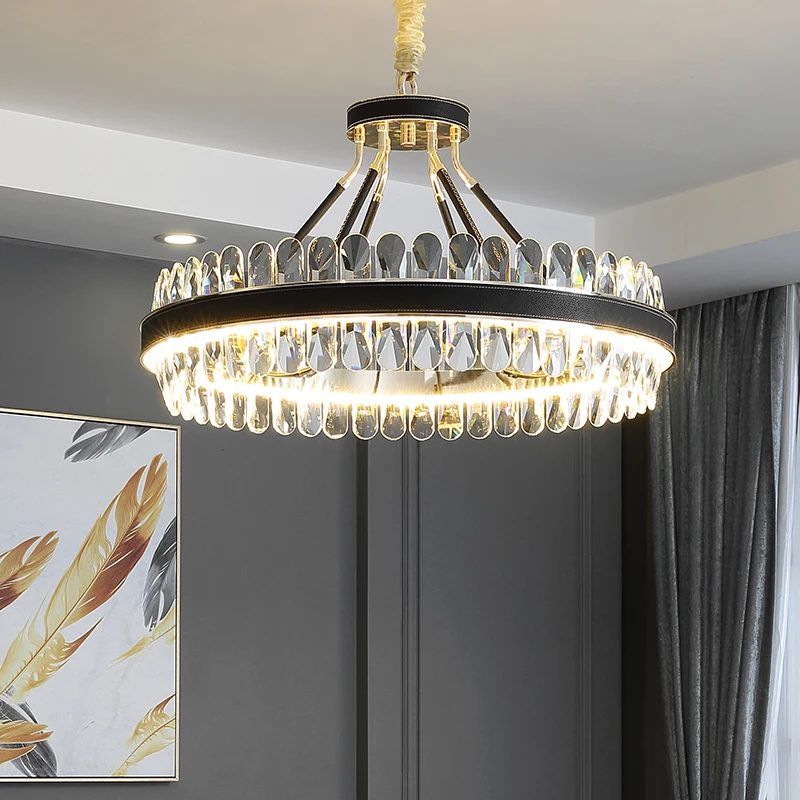 

LED Art Chandelier Pendant Lamp Light Postmodern Luxury Crystal Dining Creative Hanging Bedroom Villa Leather Deco Fixture