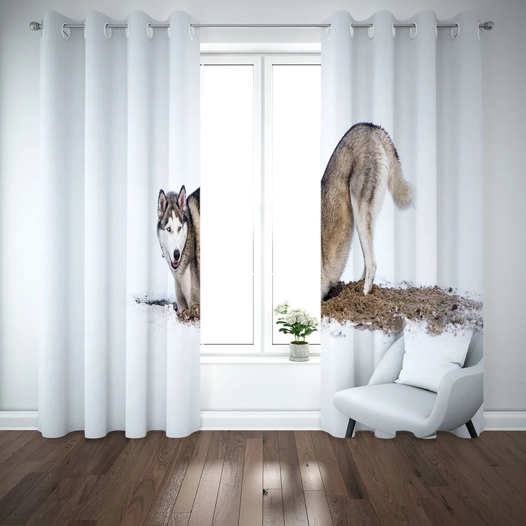Короткие шторы по индивидуальному заказу с изображением волка затеняющие для
