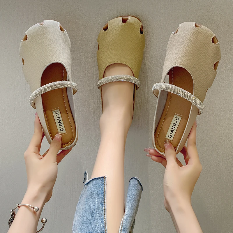 

Flat Shoes Female Cover Toe Low Woman's Slippers Luxury Slides 2022 Summer Designer Soft Rubber Basic Fashion PU Casual Bonded L