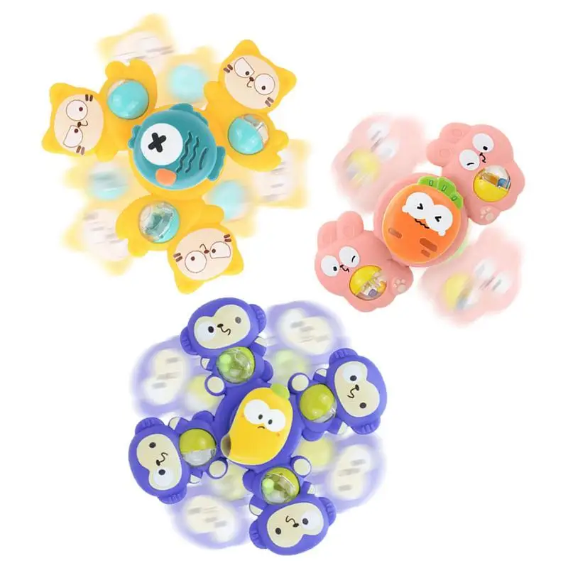 

Suction Bath Toys 3pcs Fidget Sensory Spinner Toy For Children Toddler High Chair Toys Cartoon Hand Spinning Sensory Toy For