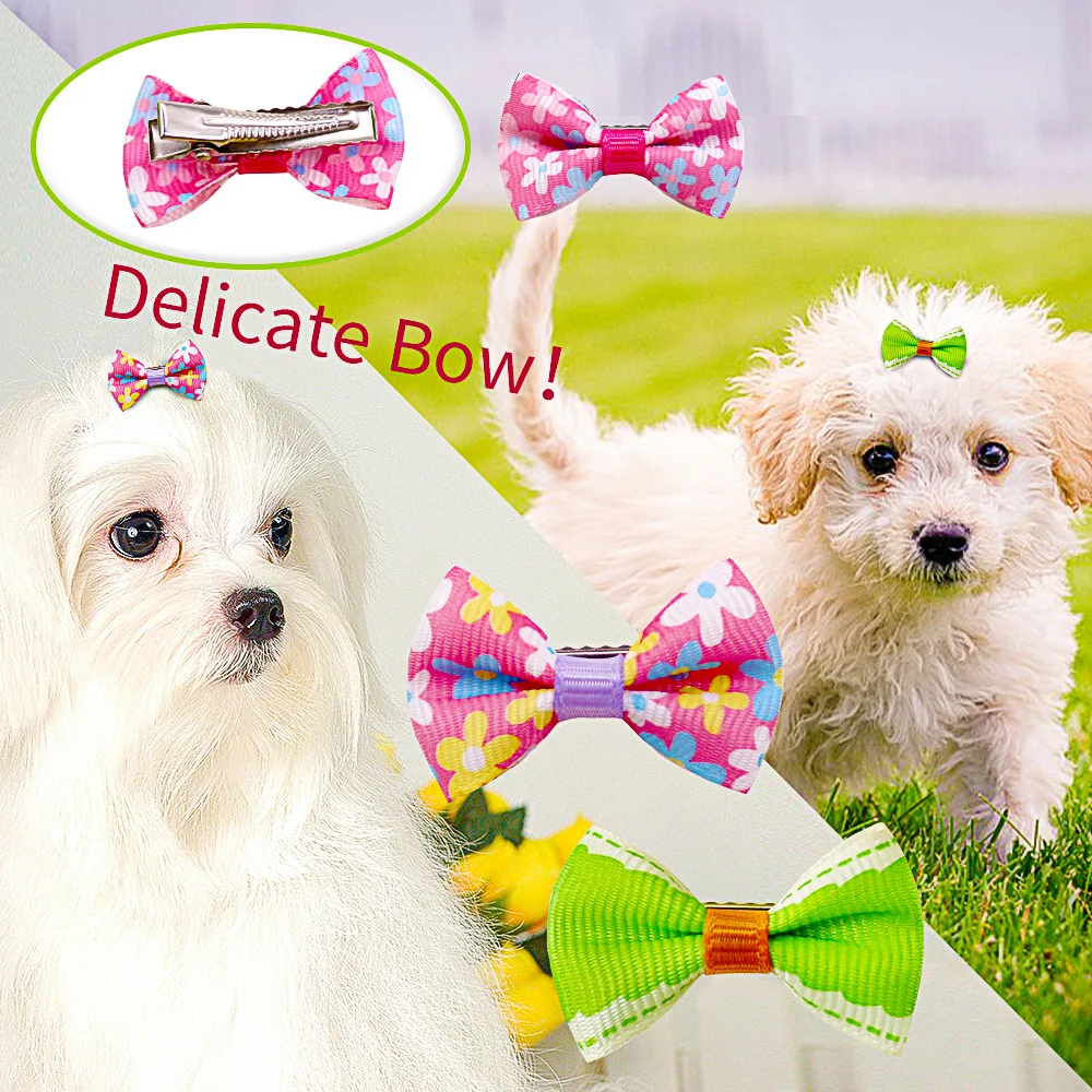 Mix colors Dog Bows Hairpin Hair Accessories Products Handmade Grooming Small Pet Cat Hair Clips Pet Supplier 10 20 30 Pcs images - 6
