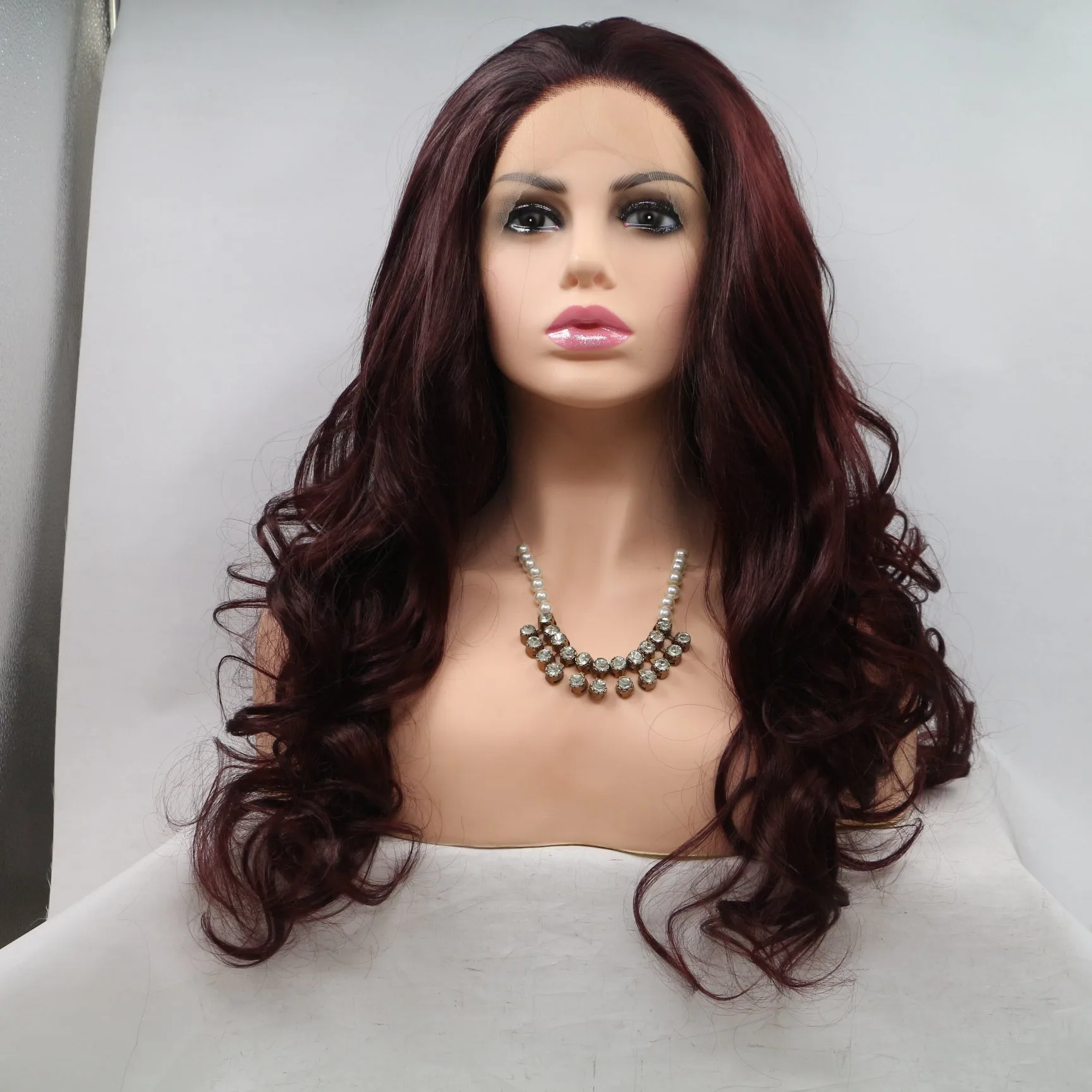 Iron Oxide Red Body Wave Long Women Wigs Lace Front High Heat Resistant Fiber Synthetic Hair Wig