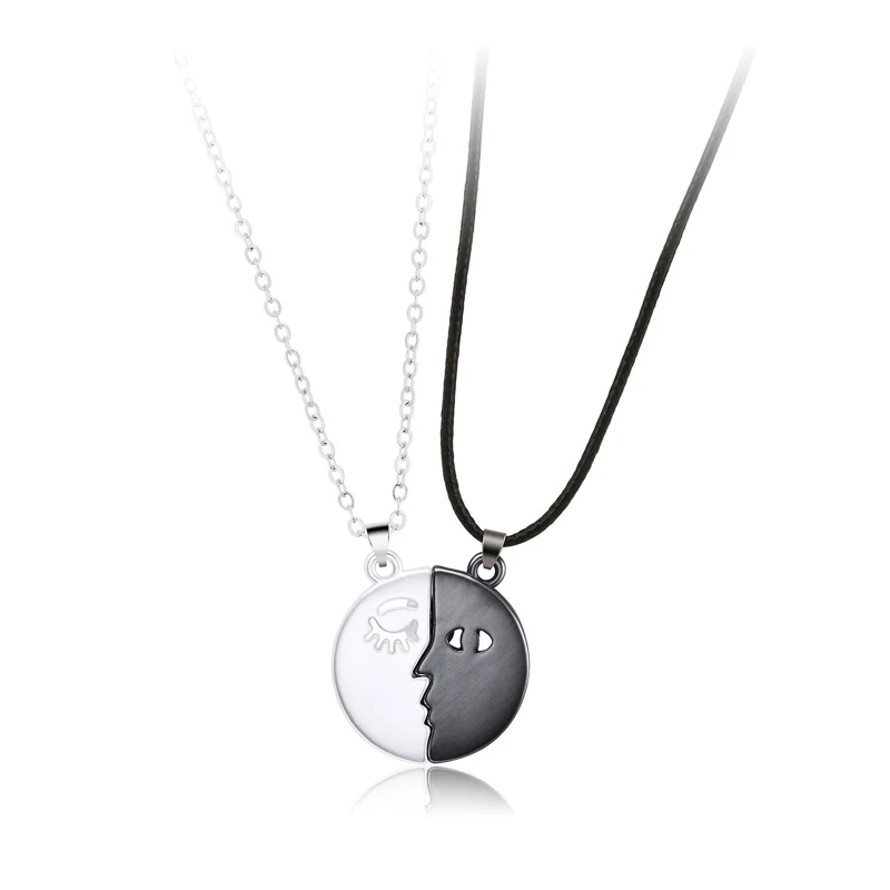 

1 Pair Face Couple Necklace Simple Magnetite Phase Attracting Alloy Necklace Set Men and Women Do Not Fade Pendant