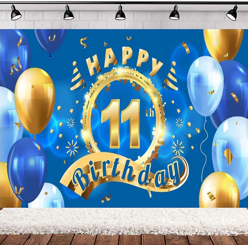 

Photography Backdrop Blue Cheers To Happy 11 Years Old 11th Birthday Party Background Banner Balloon Poster Decor For Boys Girls