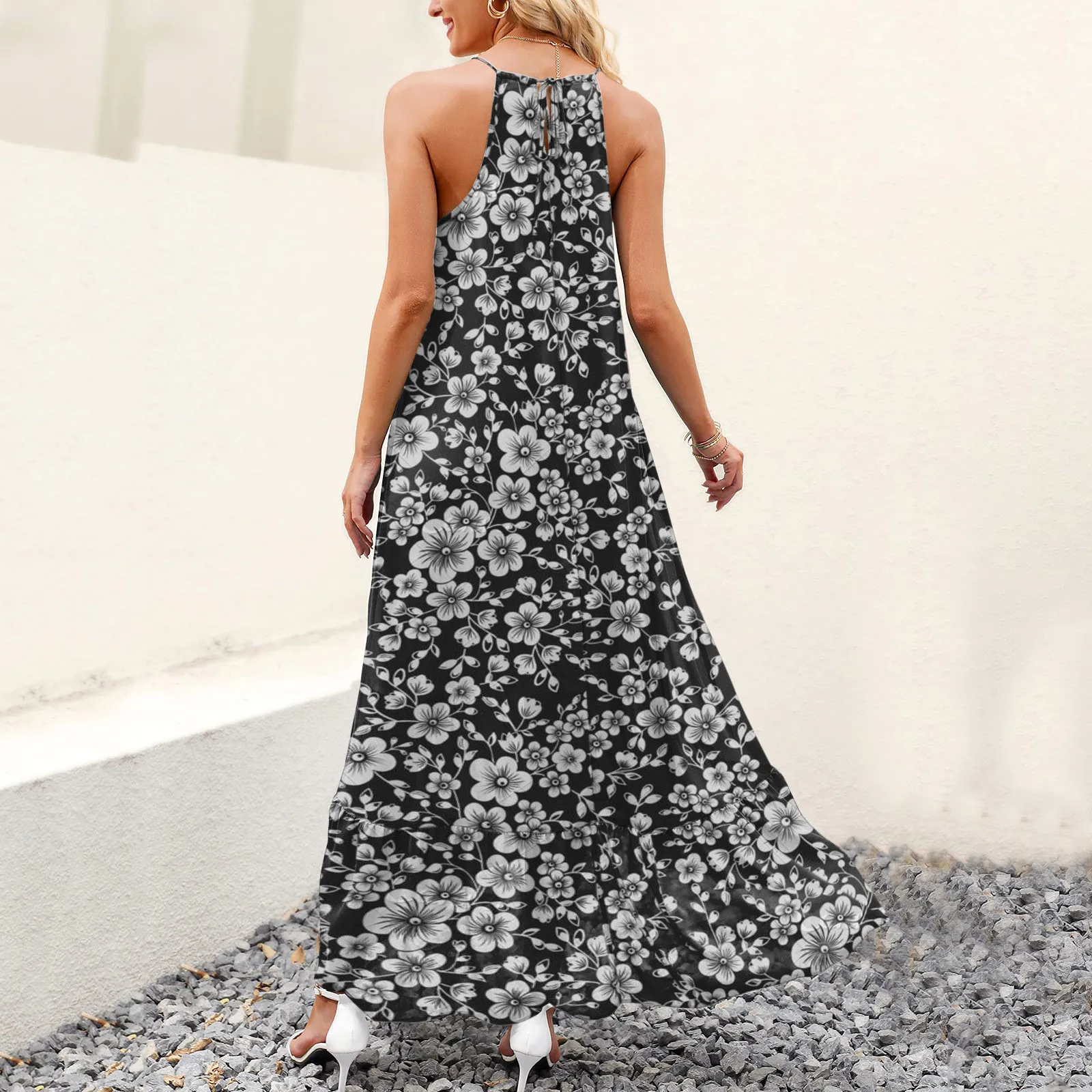 

Женские летние платья макси с высоким и низким воланом, платье на бретельках с принтом, Походное платье для женщин, летние платья для женщин