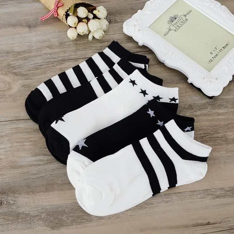5 Pairs Summer Women Fashion Short Socks Summer Breathable Casual Invisible Boat Socks Preppy Style Stripe Low Ankle Socks Set