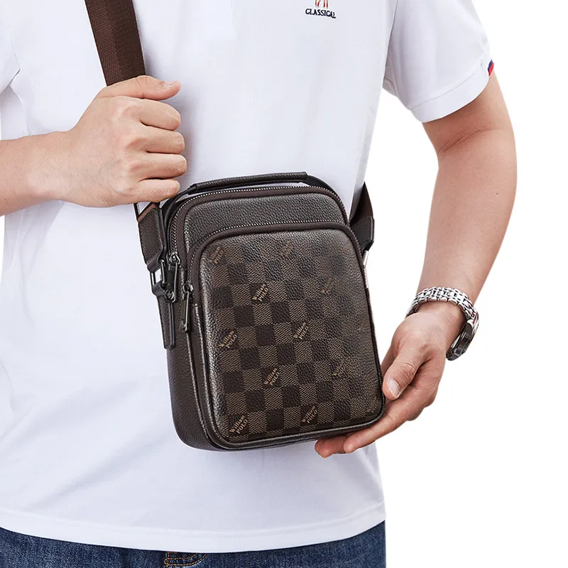 WILLIAMPOLO New men's messenger bag fashion shoulder bag vertical mobile phone bag leather small square bag pl223192