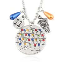 silver stranger things eleven11 26 alphabet necklace for women jewelry metal charm bracelet for men demogorgon keychain