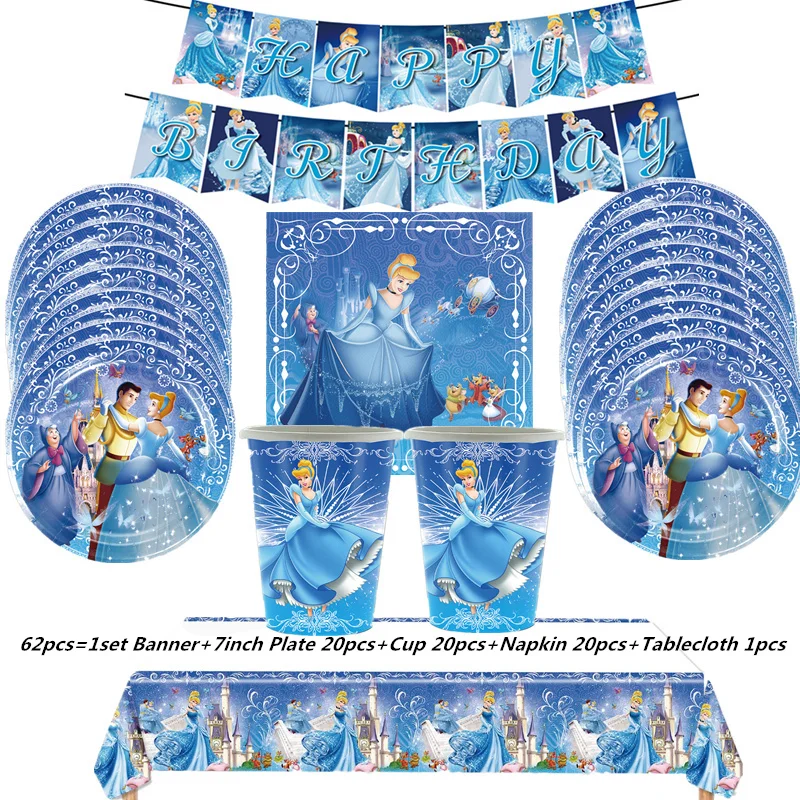 

108*180 см скатерть принцессы Золушки детские украшения для дня рождения тематическая посуда Золушки набор чашек тарелка воздушный шар поставки