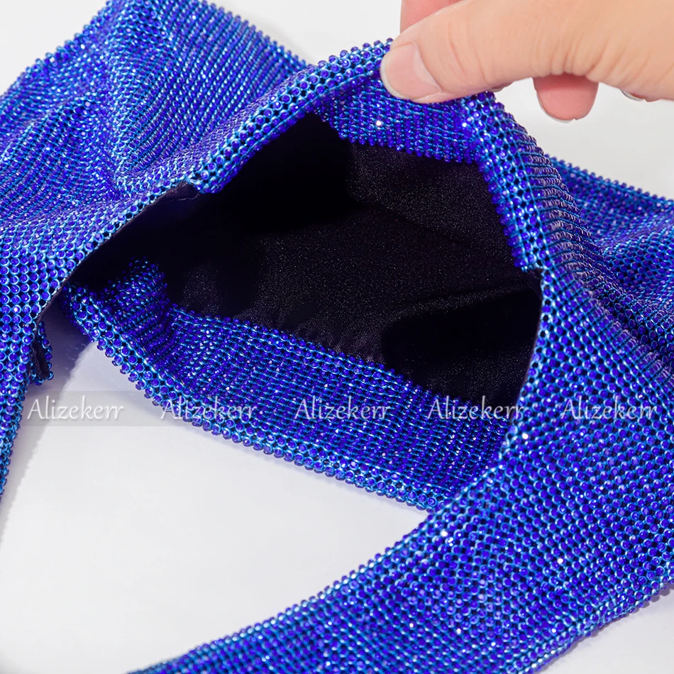 Наплечная Сумка женская синяя стразы с кристаллами для свадьбы вечеринки