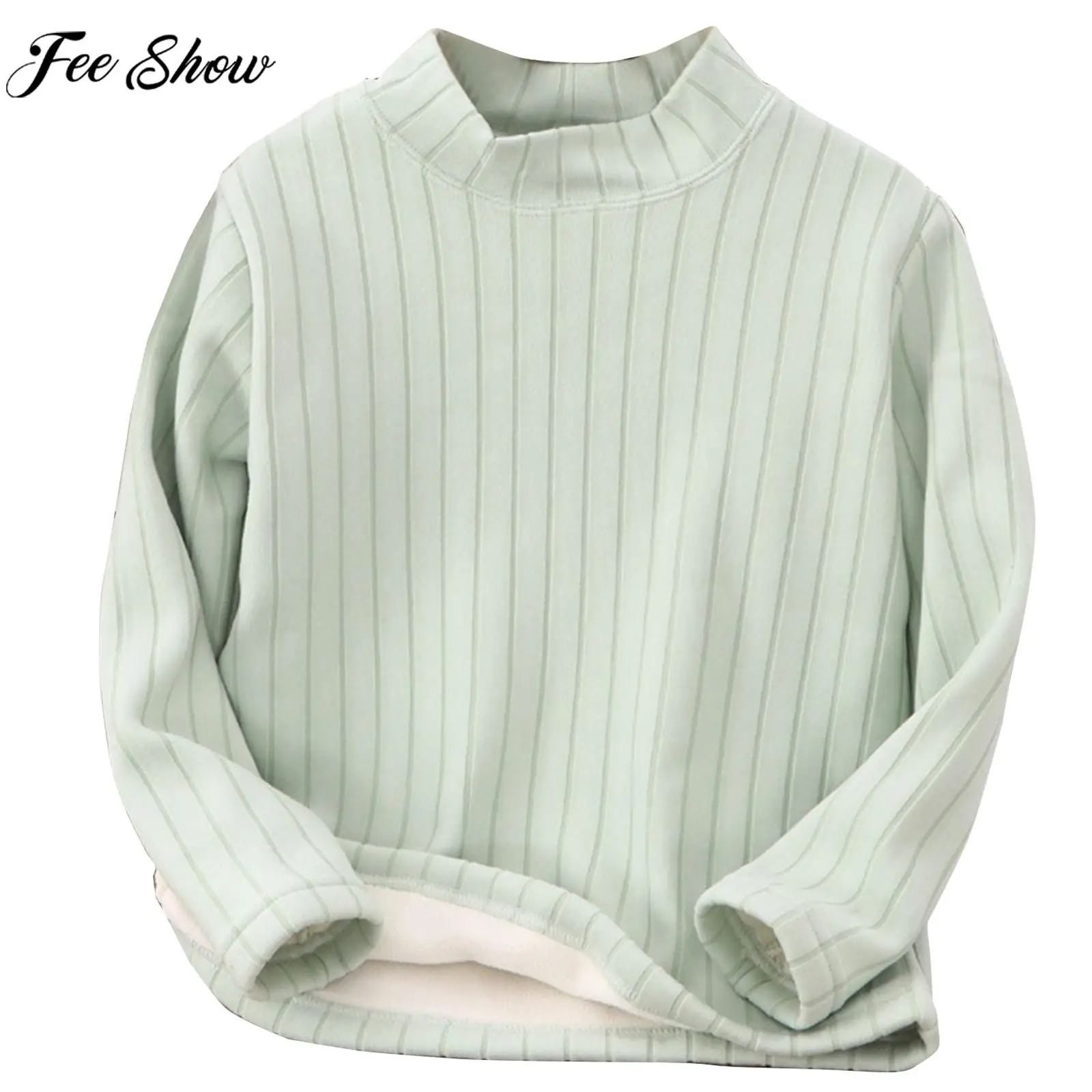 

Детский Повседневный Однотонный свитер, плюшевый УТЕПЛЕННЫЙ ТОП, сезон осень-зима, футболка с длинным рукавом и полувысоким воротником