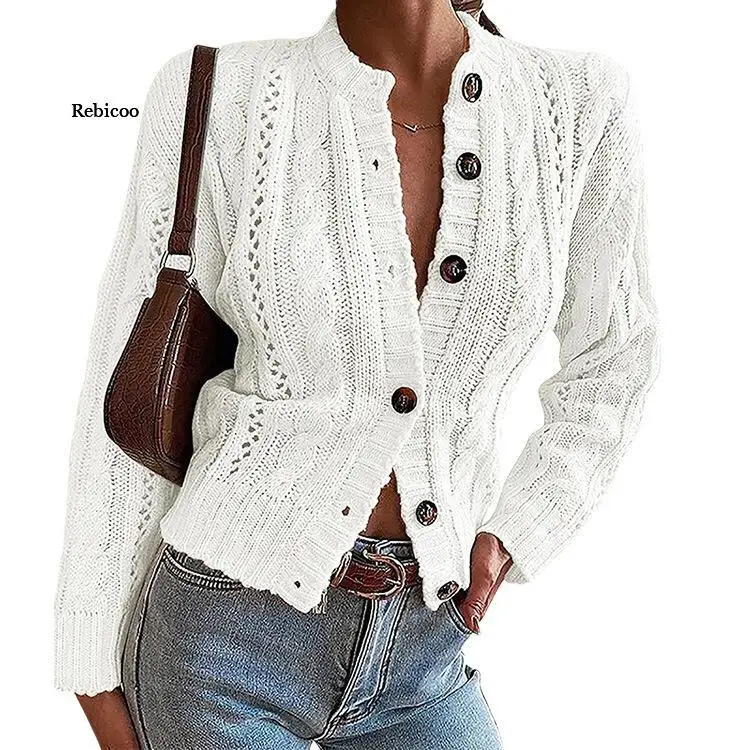 

Fashionable atmosphere ladies striped wool cardigan, ladies winter jacket long sleeve casual V-neck