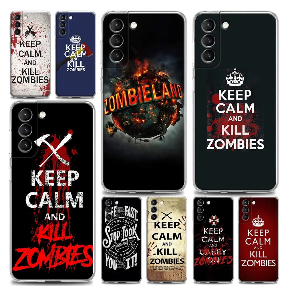 

Keep Calm Kill Zombies Motif Clear Funda Coque Phone Case for Samsung S9 S10 S23 S20 S21 S22 Plus Lite Ultra FE 4G 5G Case Capa