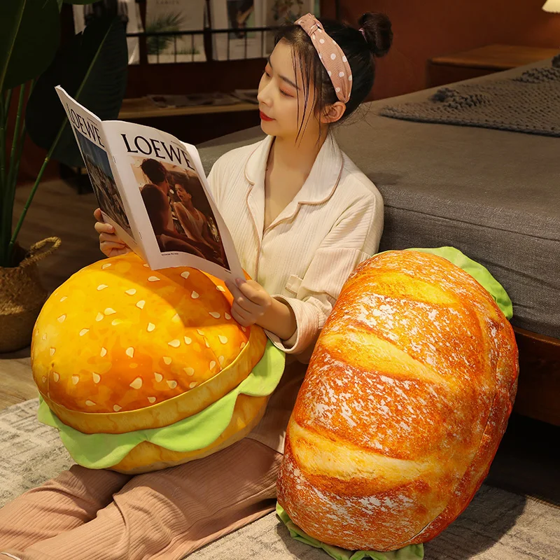 

40cm Cute Soft Bread Burger Plush Toys Office Nap Stuffed Animal Pillow Home Comfort Cushion Christmas Gift Doll for Kids Girl
