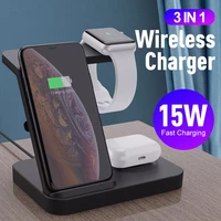 wireless charging station 3 in 1 qi certified wireless charger stand for iphone 13 12 11 pro xs xr 8 watch 7 6 5 dropship