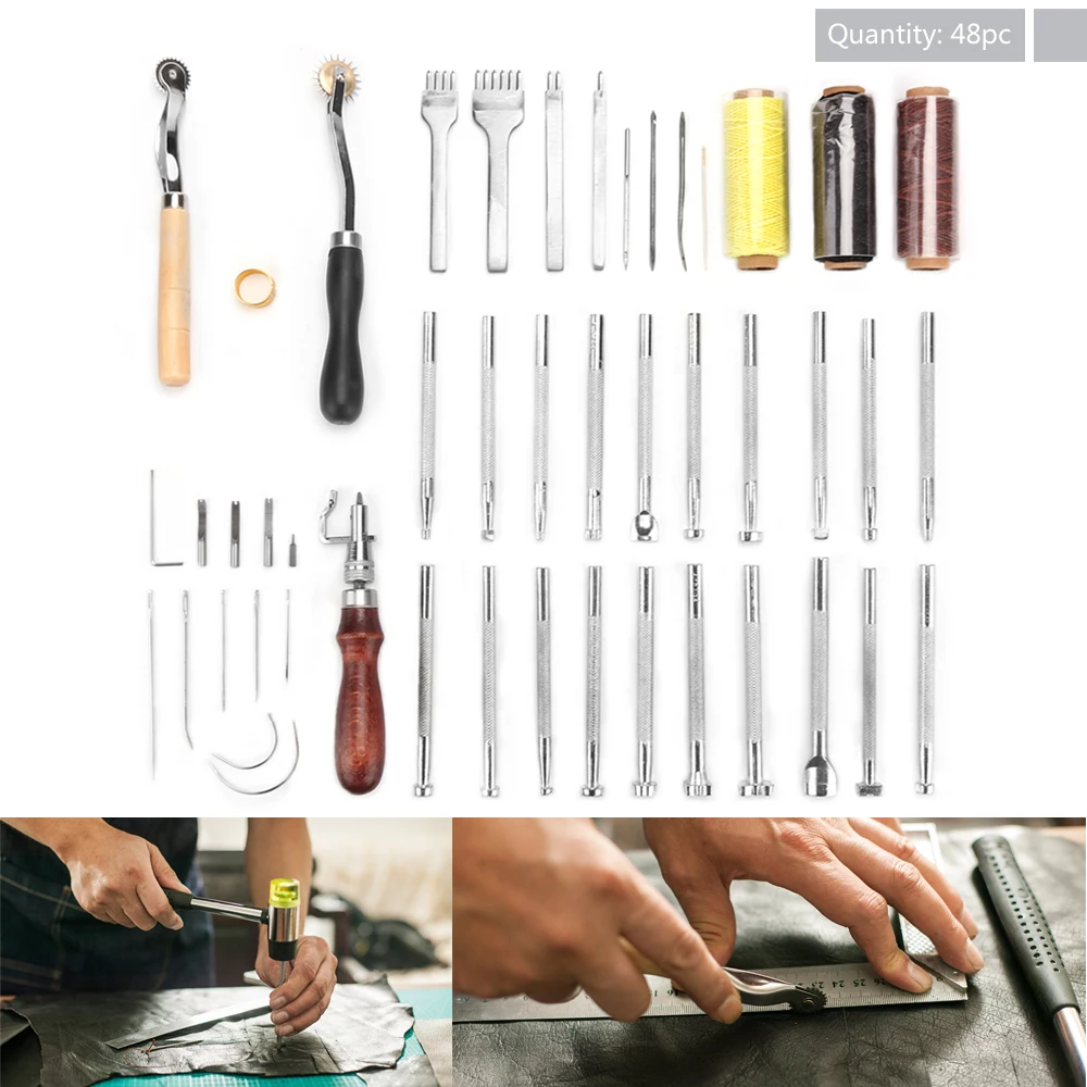 

Professional Leather Craft Tools Kit Hand Sewing Stitching Punch Carving Hand Sewing Kits Leather Art Tools DIY Leather Craft