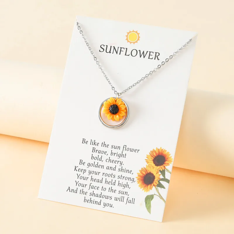 

Fashion Simple Yellow Sunflower Heart Lariat Necklace Women Men Infinity Charm Bridal Flower Sunflower Bridesmaid Daisy Necklace