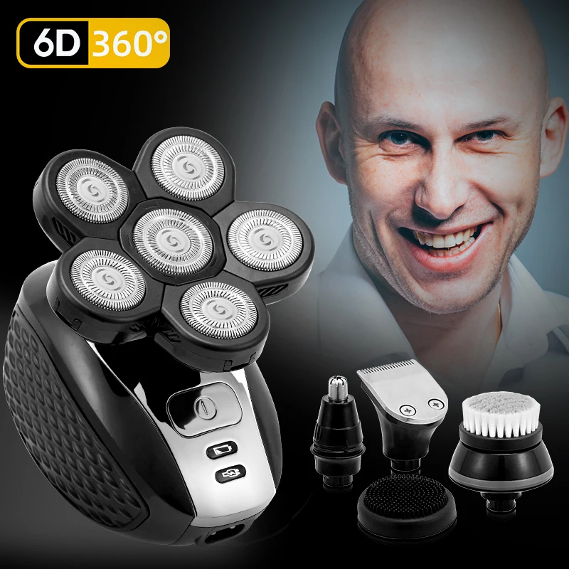 5In1 6D Electric Shaver for Men Rechargeable Bald Head Electric Shavers 6 Floating Heads Beard Nose Razor Clipper Hair Trimmer