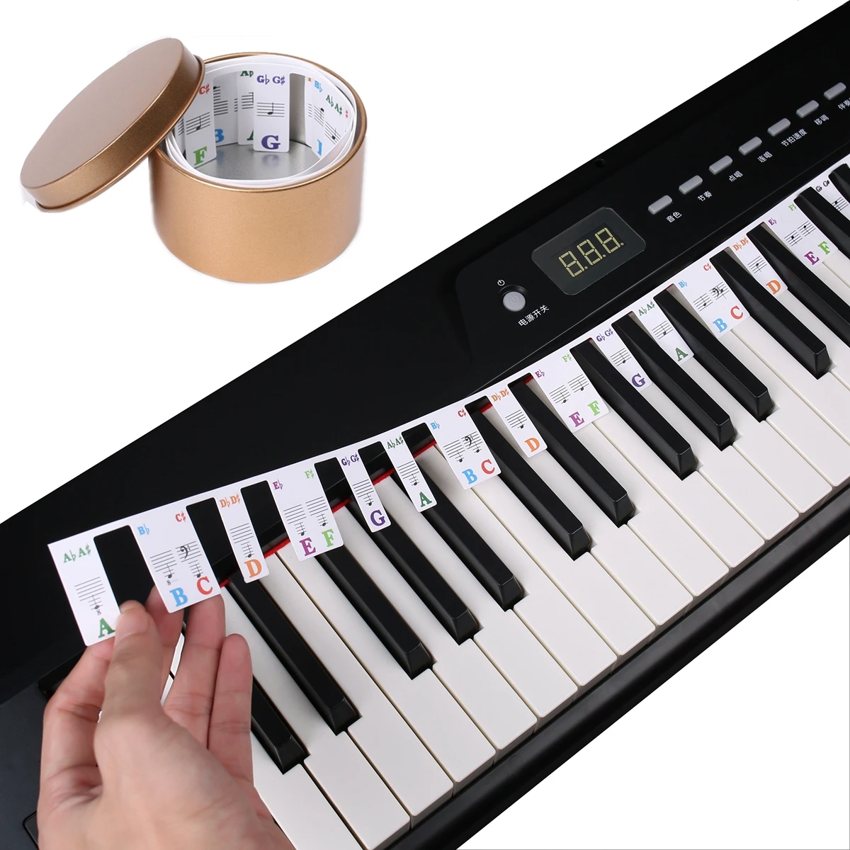 

Free Paste No Glue 61/88 Full Size Keys Piano Keyboard Rake Note Marker Overlay Piano Key Stickers for Beginners Kids with Case
