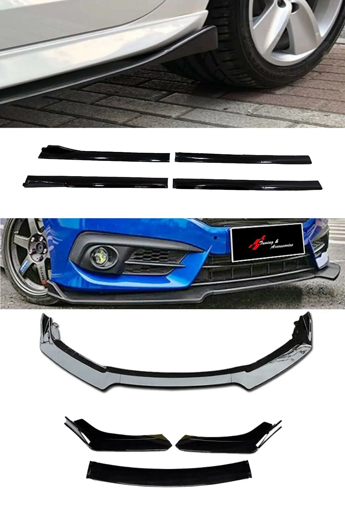 

For Opel Astra K 2015 Post Flaplı Side Marşpiyel Insert + 3 Piece Black Front Additional Piano 642black