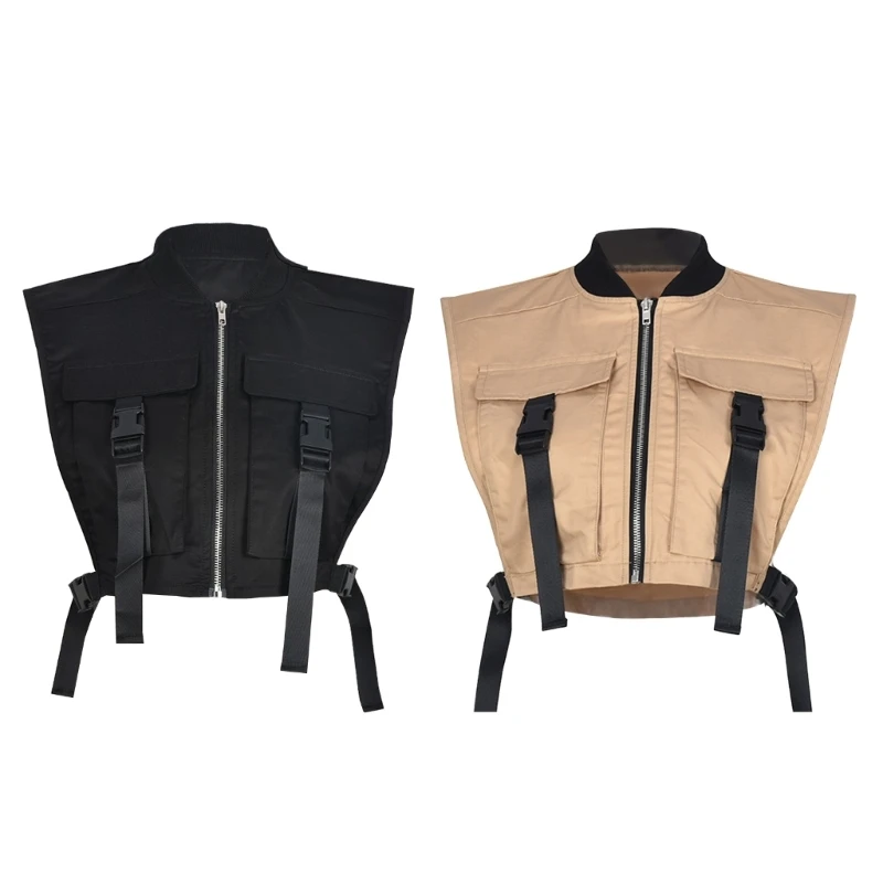 

Женский короткий жилет-карго 652F с застежкой-молнией и воротником-стойкой