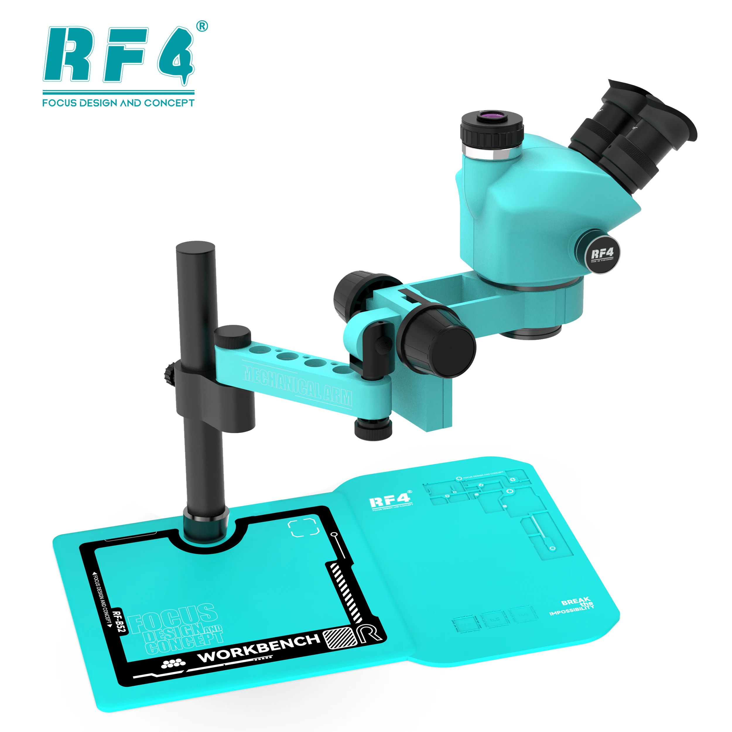 Фото RF47050PRO-FO19 Многофункциональный силиконовый встроенный металлический микроскоп, ремонт мобильных телефонов, триокулярный стереомикроскоп с 6 зумами №4