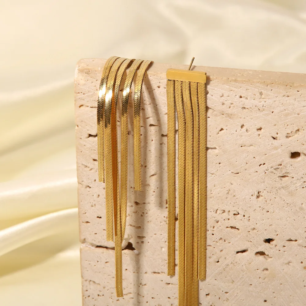 Stainless Steel PVD 18K Gold Plated Tarnish Waterproof Irregualr Tassel Earrings For Woman Jewelry Wholesale Trendy