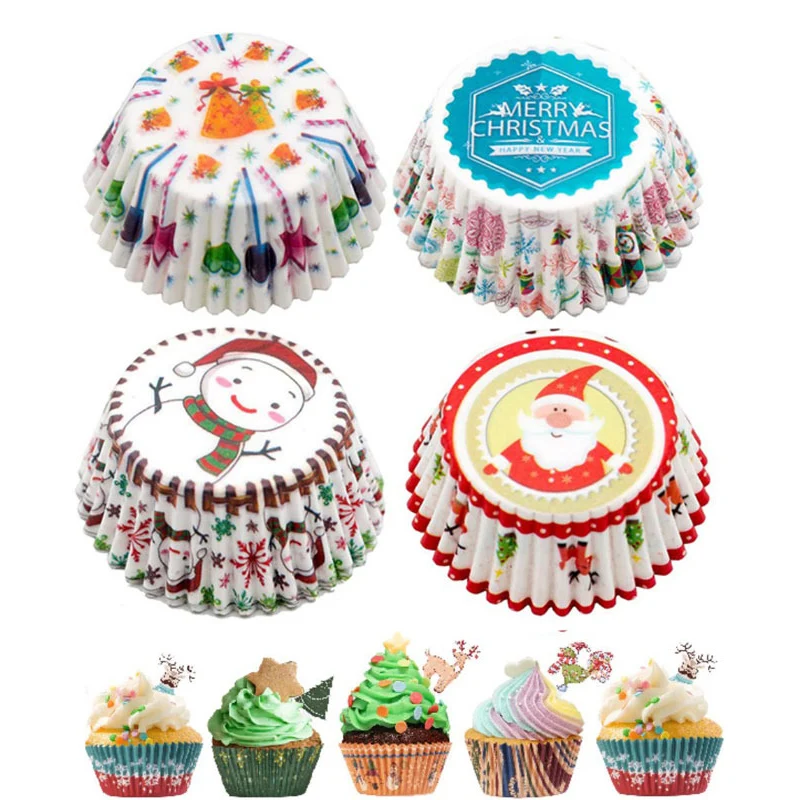 

100Pcs Cakes Paper Cups Muffin Cupcake Liners Merry Christmas Cake Mold Baking Cup Home Christmas Cake Decorations