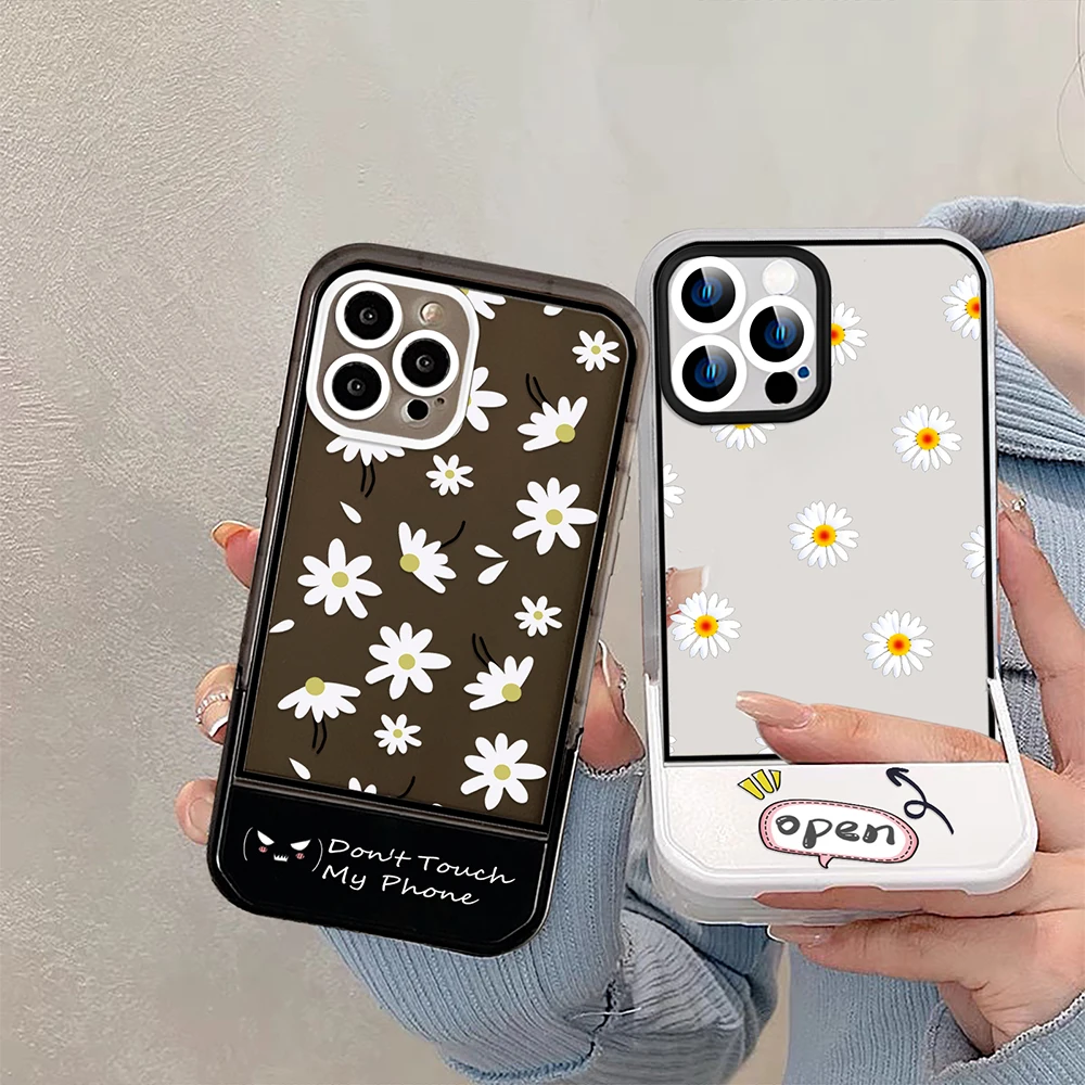 

Daisy Floral Stand Holder Case for iPhone 14ProMax 14Plus 13 12 11 Pro Max Luxury Transparent Color Soft Silicone Cover Fundas