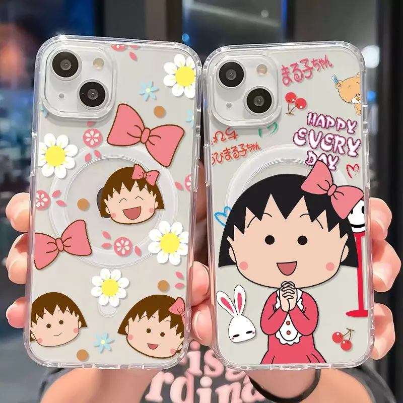 Магнитный чехол для телефона C-Chibi Maruko-chans Magsafe iPhone 16 15 14 13 12 11 8 7 Plus Pro Max X XR XSMax мягкий